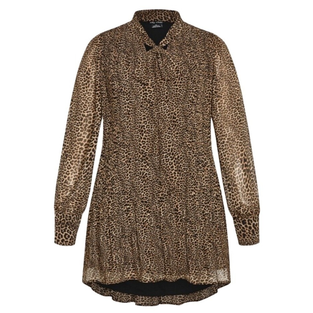City Chic Dress Plus 16 1X S Leopard Sexy Shirtdress NWT